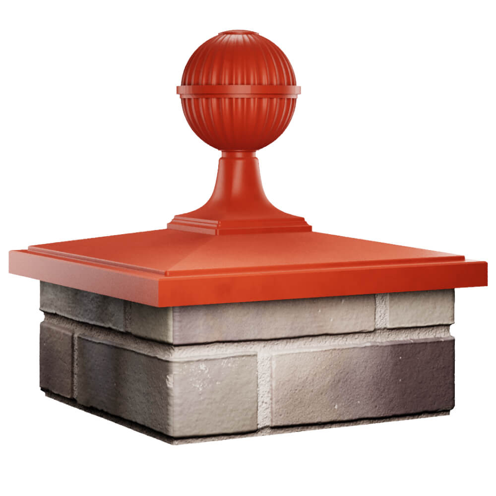 Колпак Zking БонаМоно Красный с шаром на столб 1.5х1.5 кирпича (385х385, 400х400мм) в сборе в Волоколамске фото