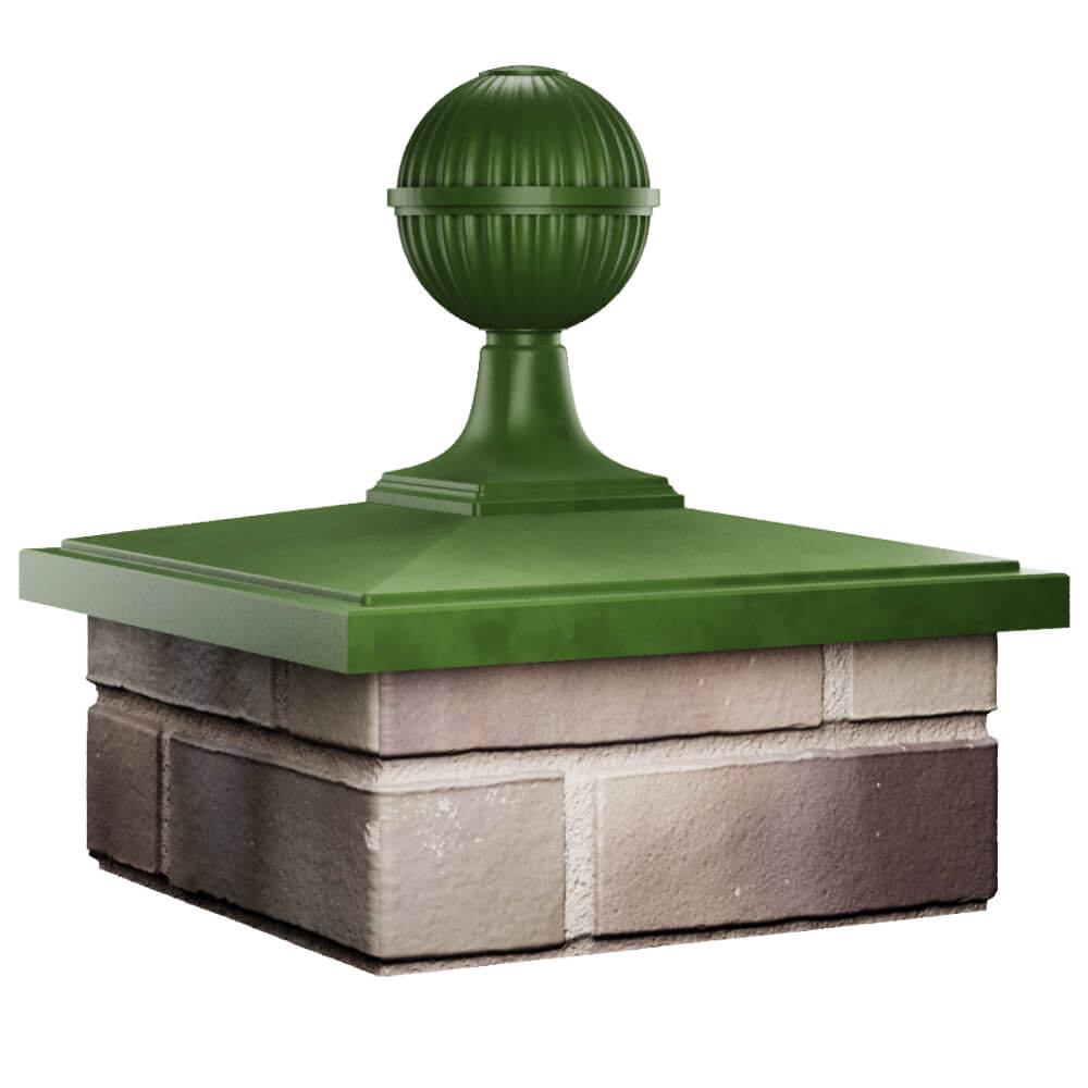 Колпак Zking БонаМоно Зеленый с шаром на столб 1.5х1.5 кирпича (385х385, 400х400мм) в сборе в Волоколамске фото