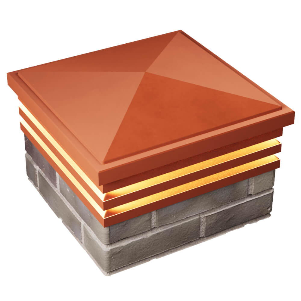 Колпак Zking Бона ХайТек Красный на столб 1.5х1.5 кирпича (385х385мм) с подсветкой в Волоколамске фото