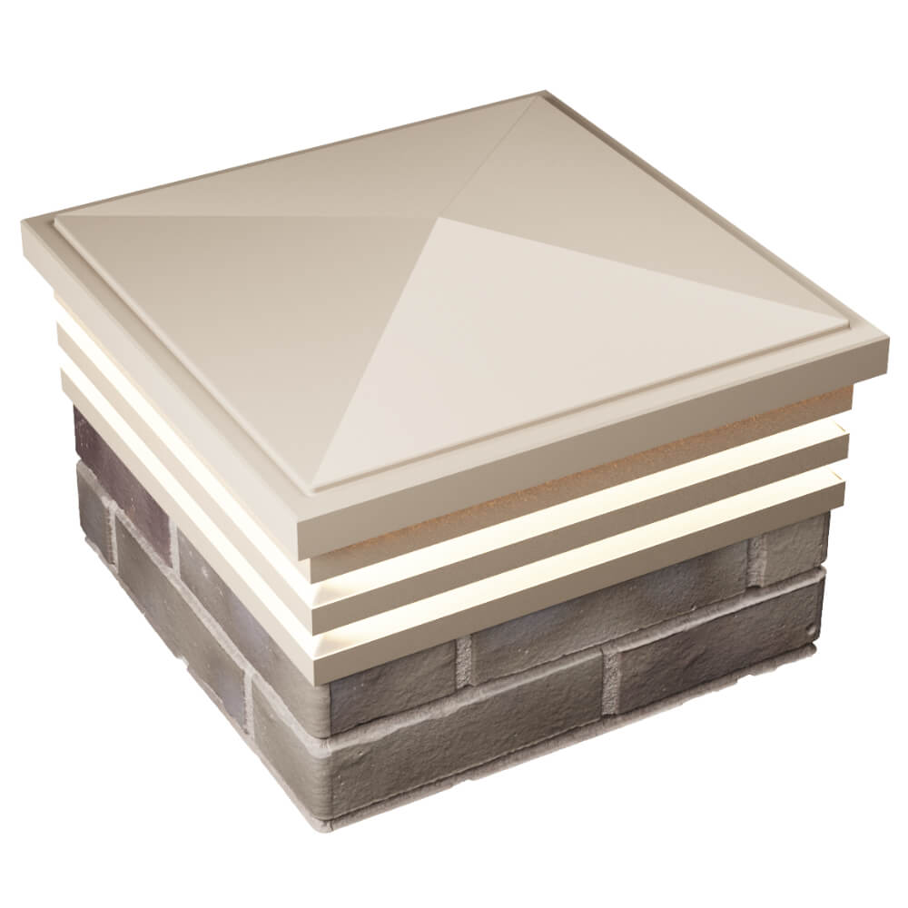 Колпак Zking Бона ХайТек Бежевый на столб 1.5х1.5 кирпича (385х385мм) с подсветкой в Волоколамске фото