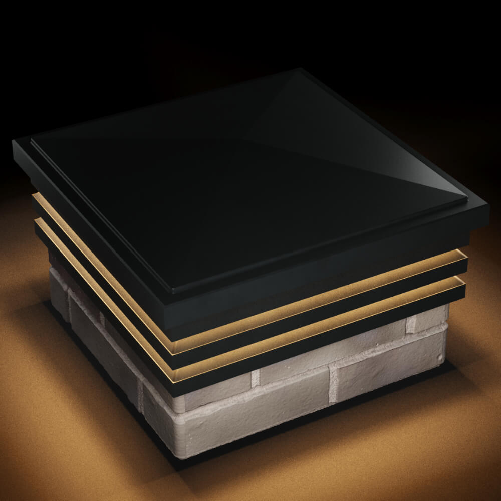 Колпак Zking Бона ХайТек Черный на столб 1.5х1.5 кирпича (385х385мм) с подсветкой в Волоколамске фото