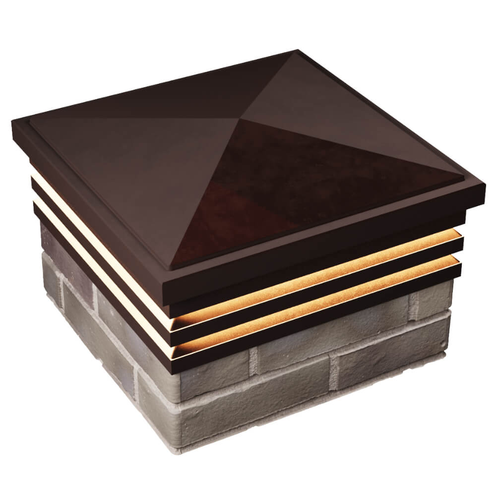 Колпак Zking Бона ХайТек Коричневый на столб 1.5х1.5 кирпича (385х385мм) с подсветкой в Волоколамске фото