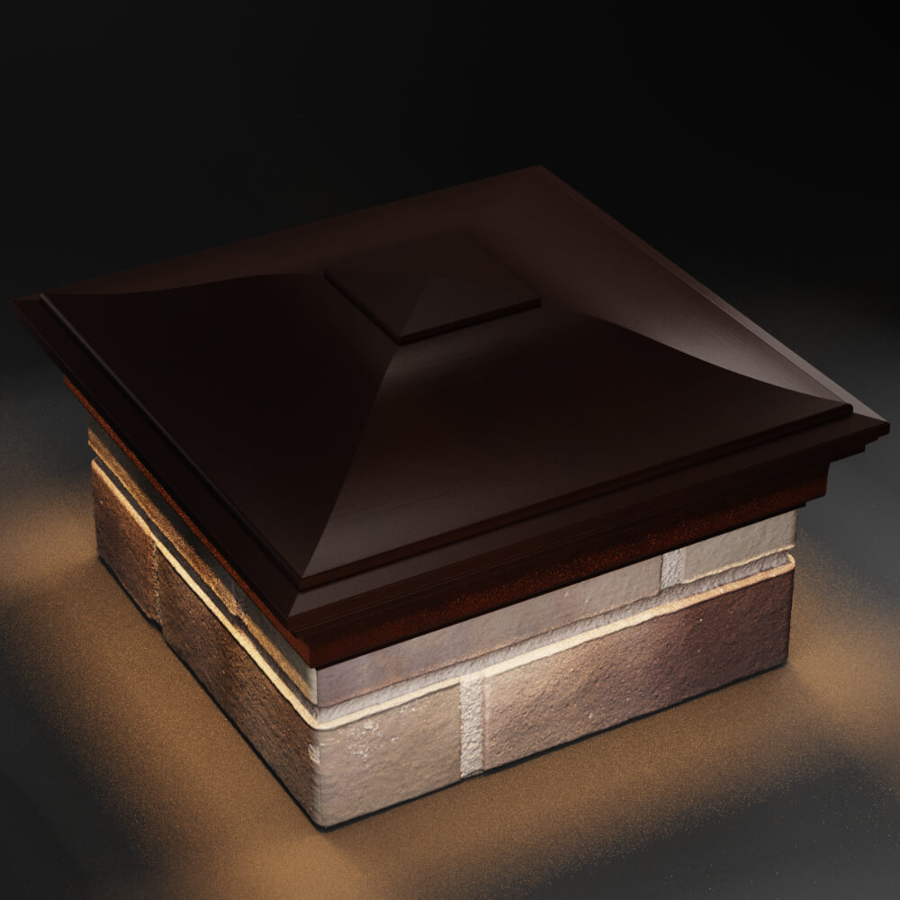 Колпак Zking Монблан Коричневый на столб 1.5х1.5 кирпича (385х385мм) с подсветкой в Волоколамске фото