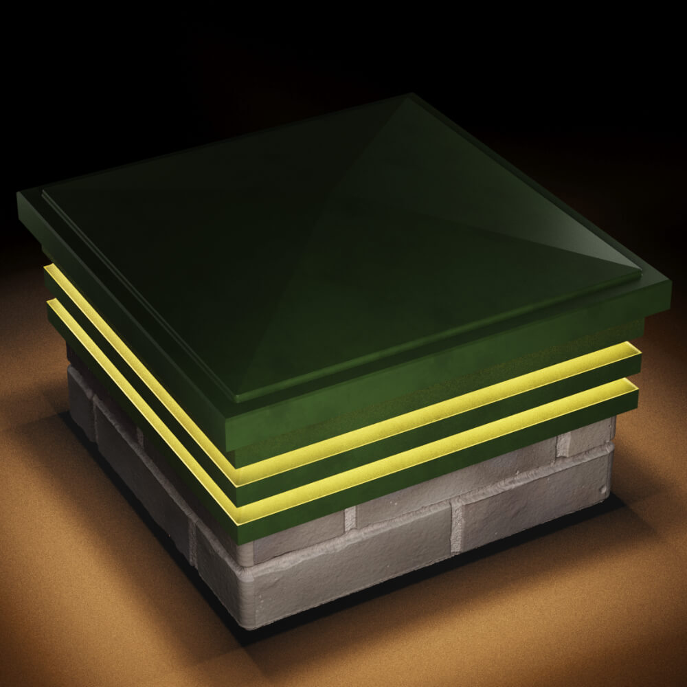 Колпак Zking Бона ХайТек Зеленый на столб 1.5х1.5 кирпича (385х385мм) с подсветкой в Волоколамске фото