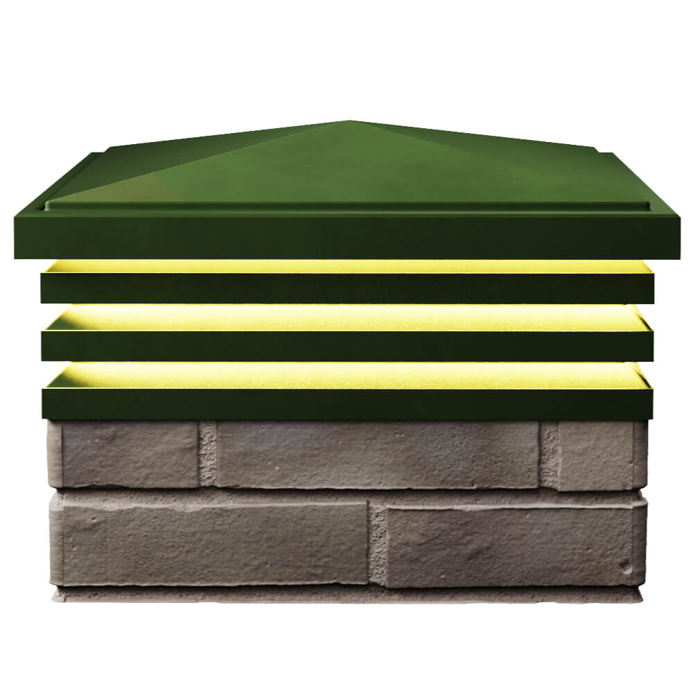 Колпак Zking Бона ХайТек Зеленый на столб 1.5х1.5 кирпича (385х385мм) с подсветкой в Волоколамске фото