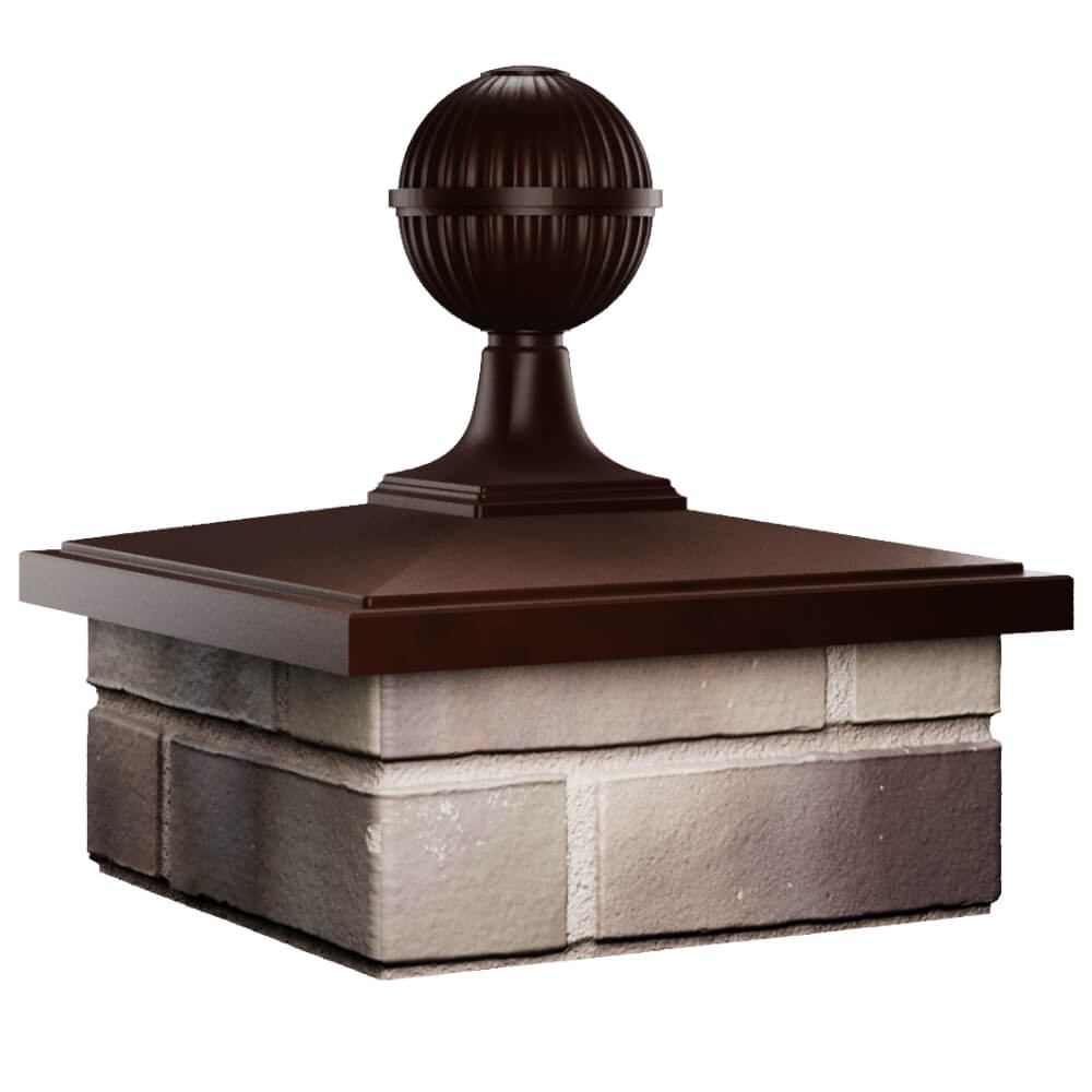 Колпак Zking БонаМоно Коричневый с шаром на столб 1.5х1.5 кирпича (385х385, 400х400мм) в сборе в Волоколамске фото