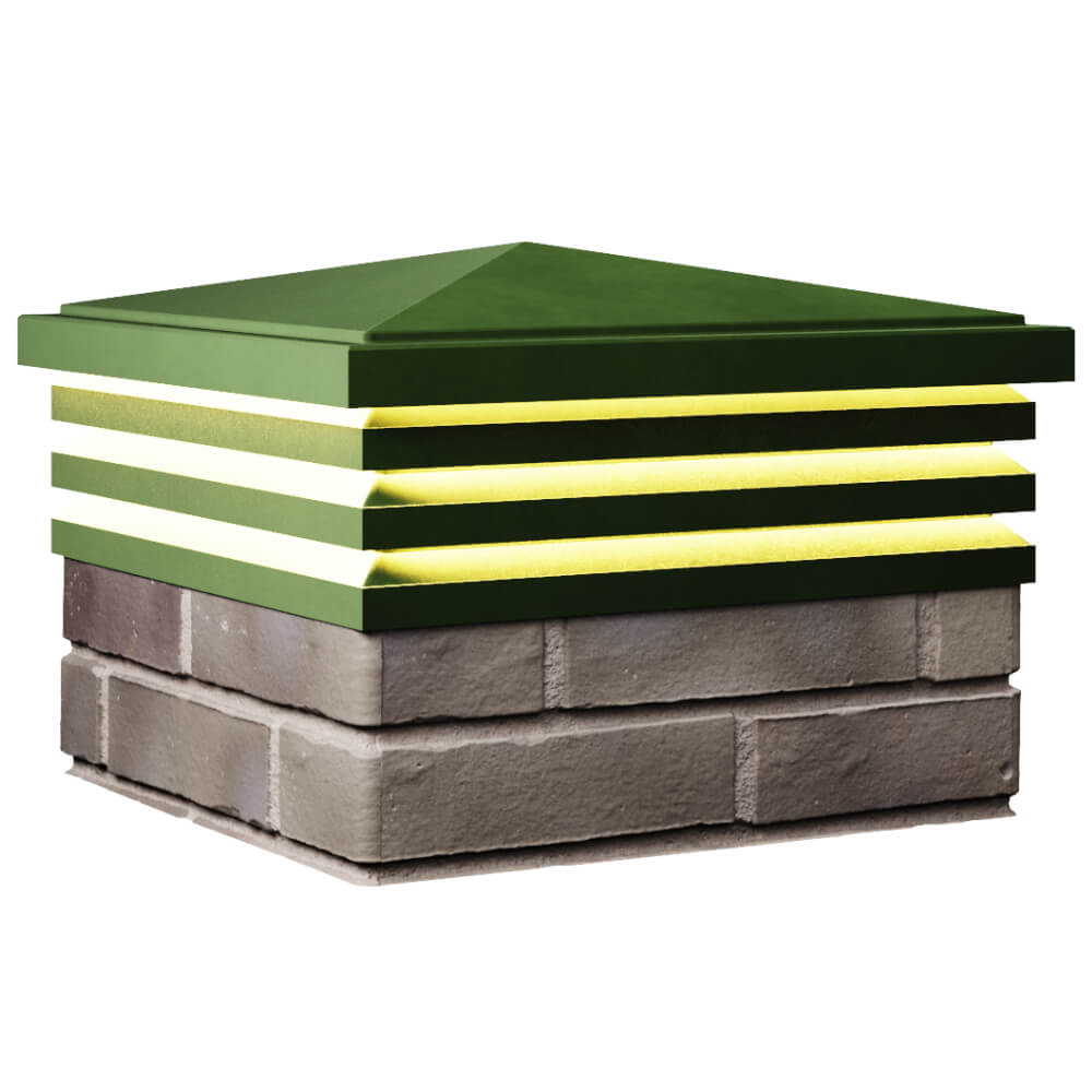 Колпак Zking Бона ХайТек Зеленый на столб 1.5х1.5 кирпича (385х385мм) с подсветкой в Волоколамске фото