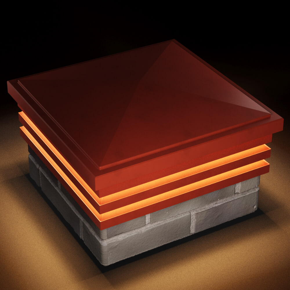 Колпак Zking Бона ХайТек Красный на столб 1.5х1.5 кирпича (385х385мм) с подсветкой в Волоколамске фото