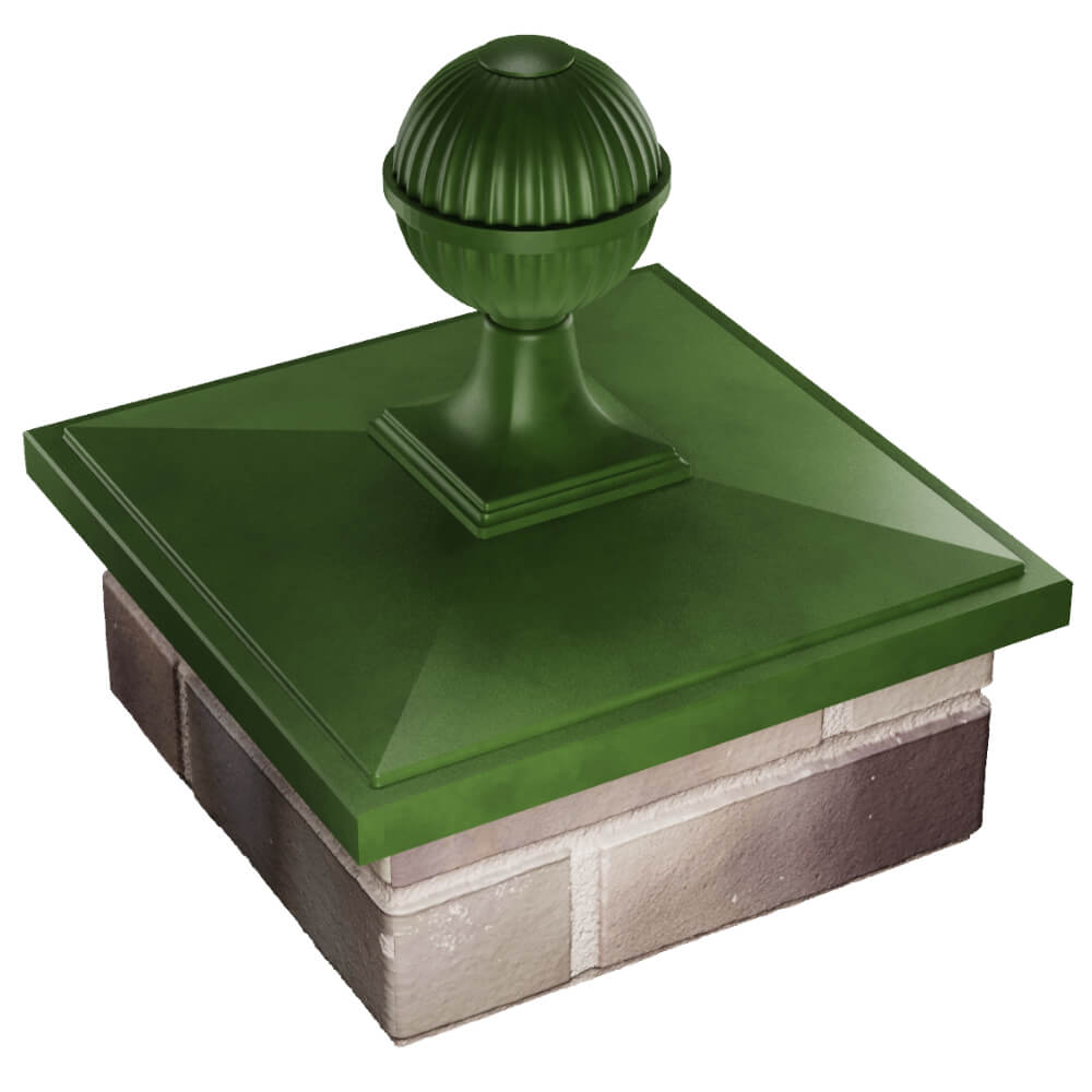 Колпак Zking БонаМоно Зеленый с шаром на столб 1.5х1.5 кирпича (385х385, 400х400мм) в сборе в Волоколамске фото