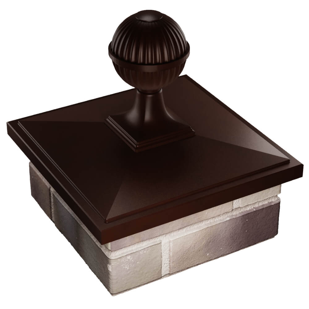 Колпак Zking БонаМоно Коричневый с шаром на столб 1.5х1.5 кирпича (385х385, 400х400мм) в сборе в Волоколамске фото