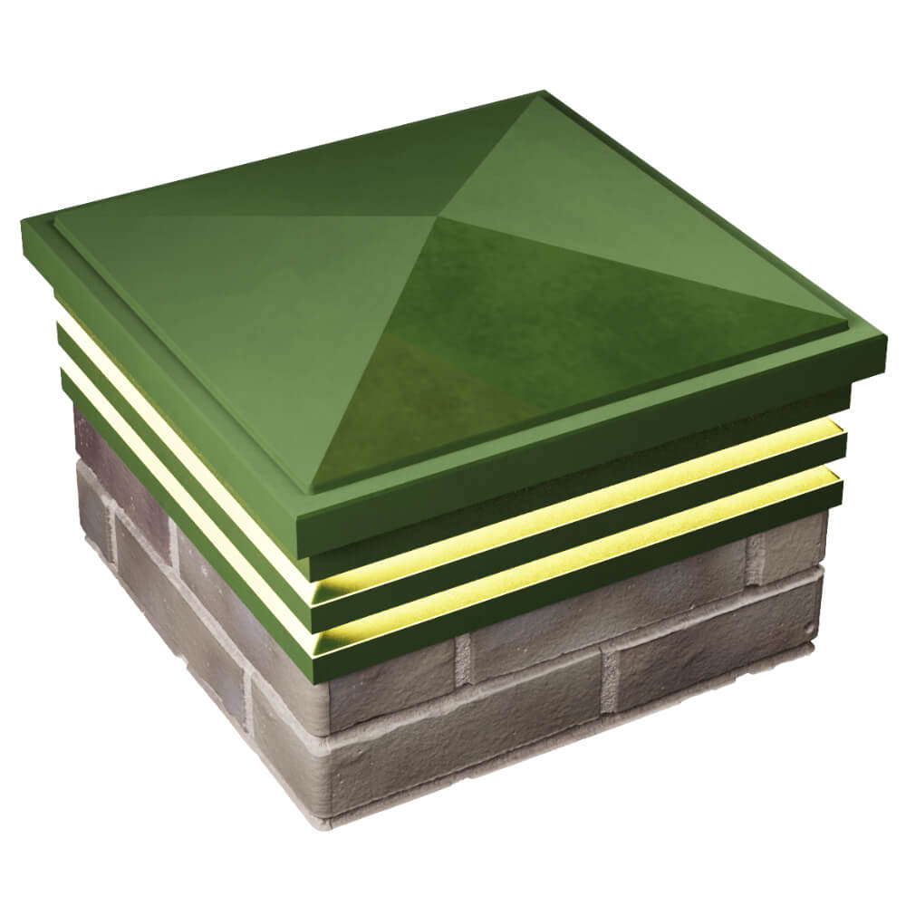 Колпак Zking Бона ХайТек Зеленый на столб 1.5х1.5 кирпича (385х385мм) с подсветкой в Волоколамске фото