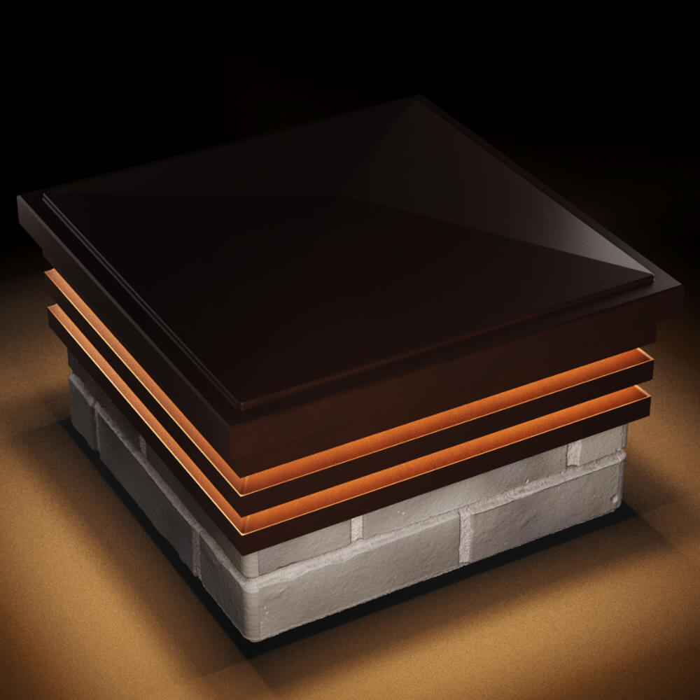 Колпак Zking Бона ХайТек Коричневый на столб 1.5х1.5 кирпича (385х385мм) с подсветкой в Волоколамске фото