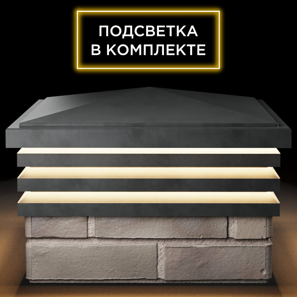Колпак Zking Бона ХайТек Серый на столб 1.5х1.5 кирпича (385х385мм) с подсветкой Волоколамск фото
