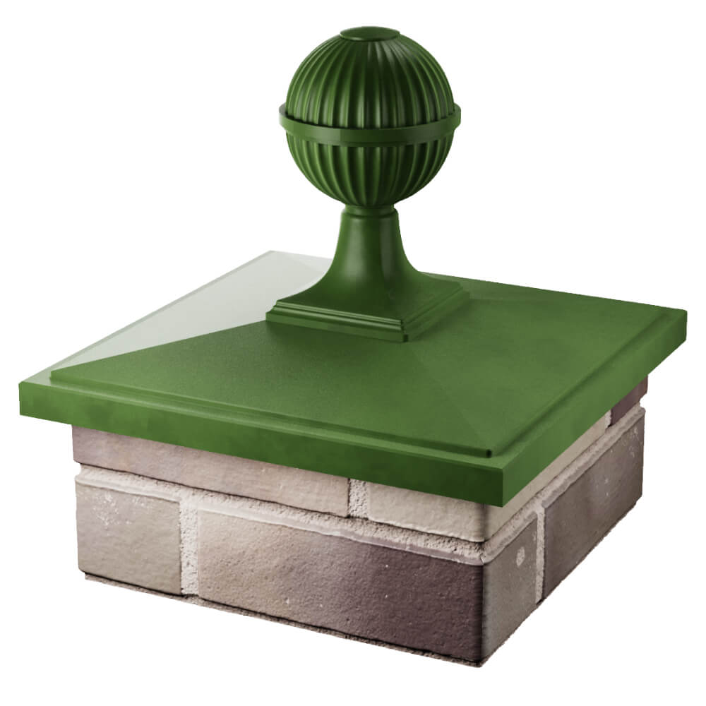 Колпак Zking БонаМоно Зеленый с шаром на столб 1.5х1.5 кирпича (385х385, 400х400мм) в сборе в Волоколамске фото