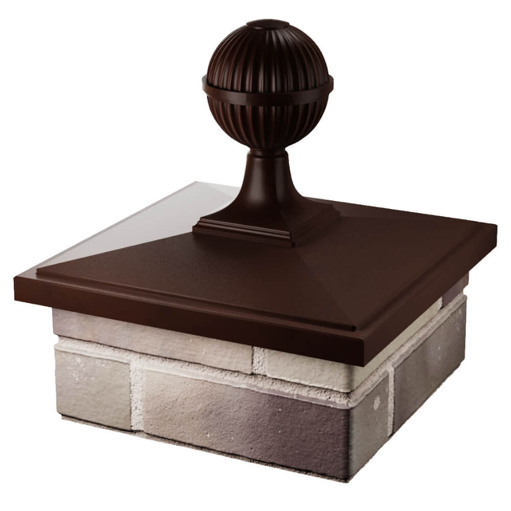 Колпак Zking БонаМоно Коричневый с шаром на столб 1.5х1.5 кирпича (385х385, 400х400мм) в сборе в Волоколамске фото