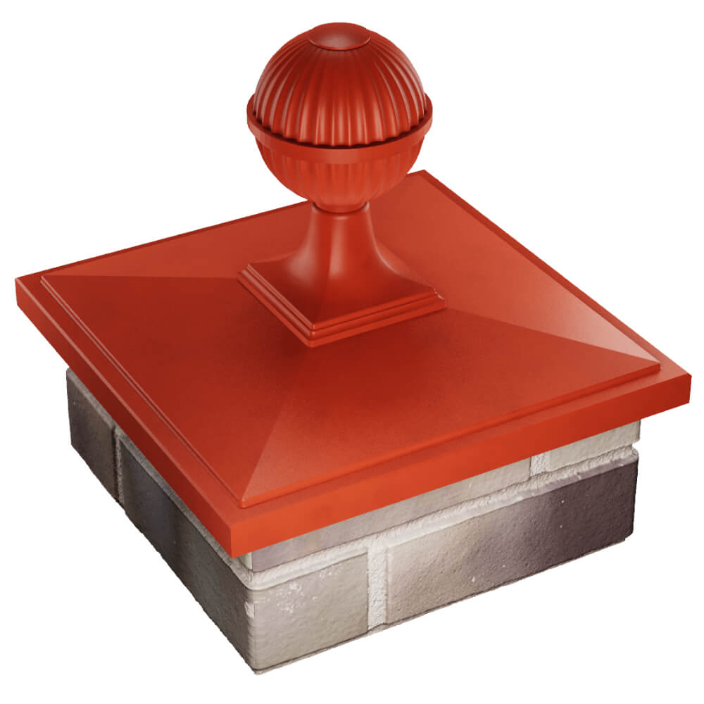Колпак Zking БонаМоно Красный с шаром на столб 1.5х1.5 кирпича (385х385, 400х400мм) в сборе в Волоколамске фото