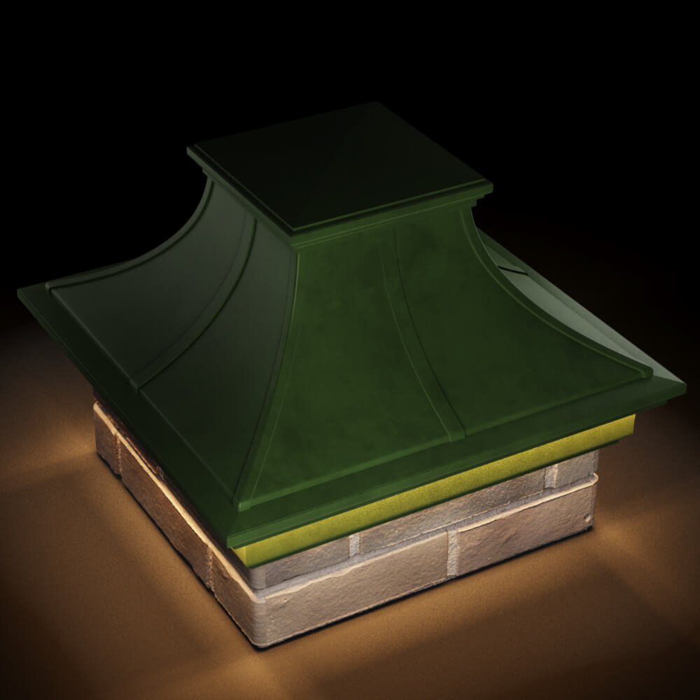 Колпак Zking Монблан Премиум Зеленый на столб 1.5х1.5 кирпича (385х385мм) с подсветкой в Волоколамске фото