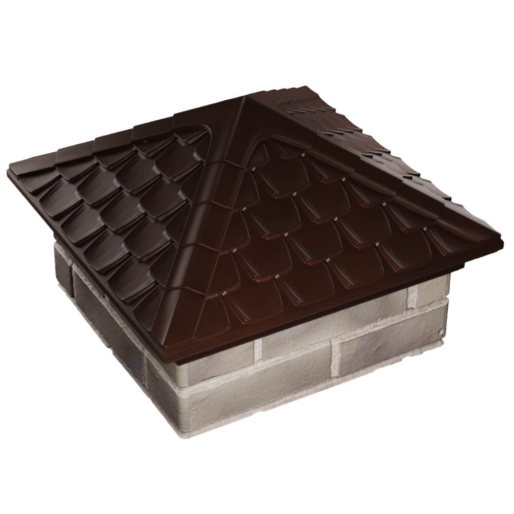 Колпак Zking Эльбрус Коричневый на столб 1.5х1.5 кирпича (385х385мм) в Волоколамске фото