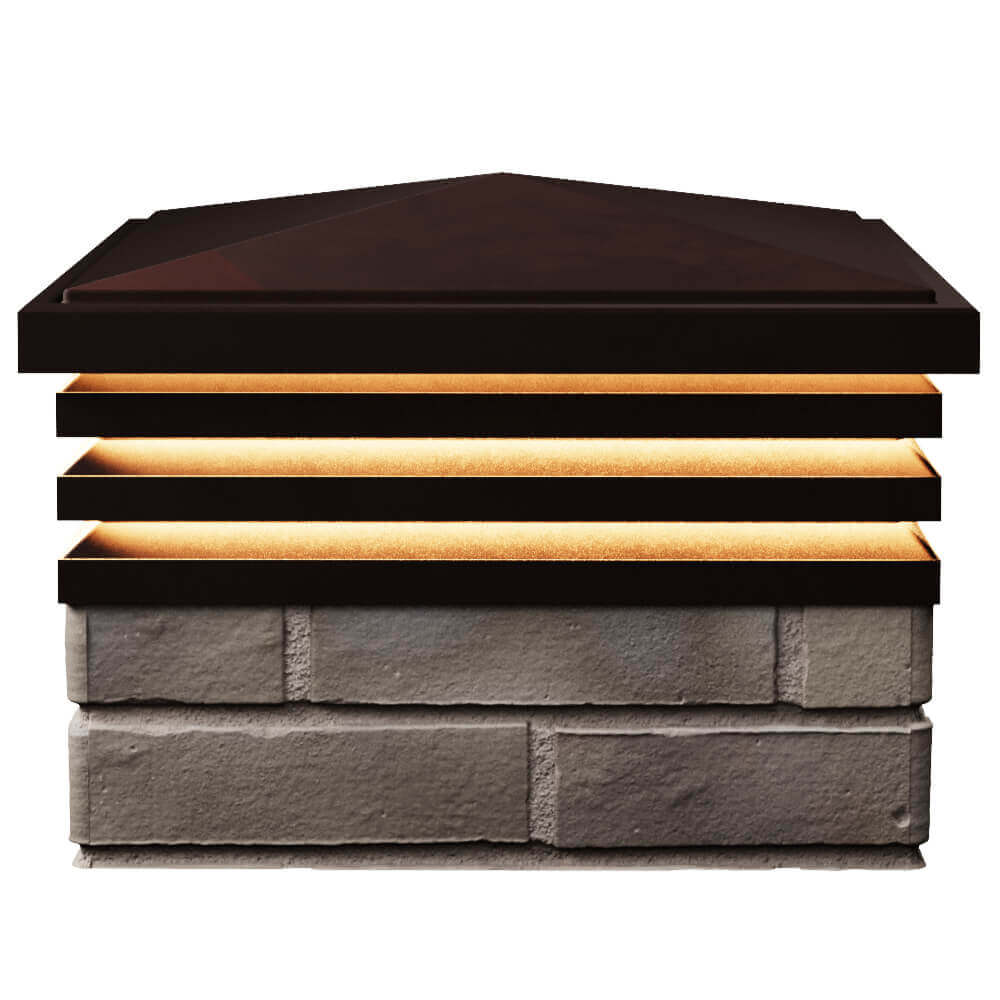 Колпак Zking Бона ХайТек Коричневый на столб 1.5х1.5 кирпича (385х385мм) с подсветкой в Волоколамске фото